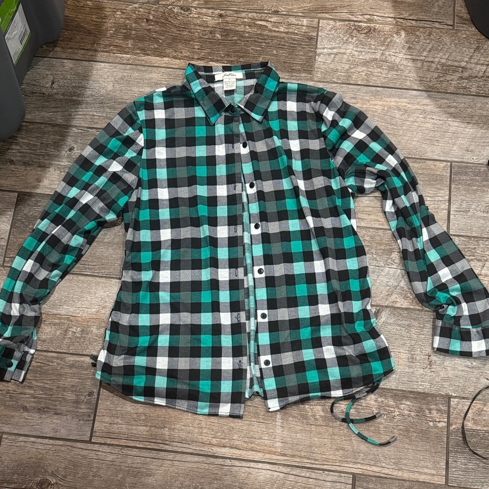 Kids' Teal and Black Plaid Button-Down Shirt